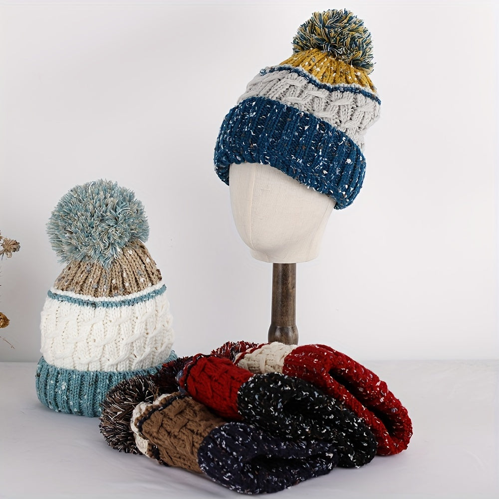 Striped Plaid Knitted Hat Plus Velvet Thickened Warm Wool Hat
