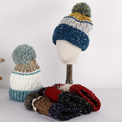 Striped Plaid Knitted Hat Plus Velvet Thickened Warm Wool Hat