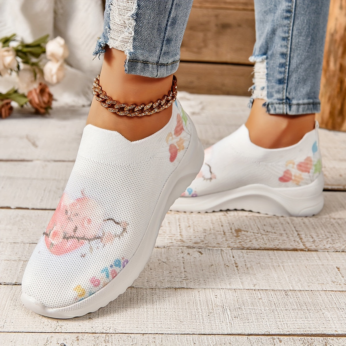 Heart & Flower Walking Shoes Slip on Woven Sneakers Women's Footwear