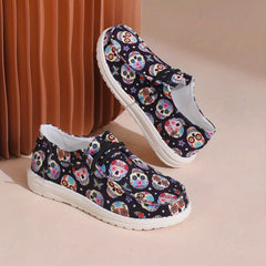 Women's Ghost Skull Halloween Style Lace Up Boat Shoes