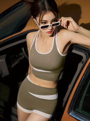 Quick Dry Two Tone Seamless Sports Set U Neck Sports Bra & Shorts