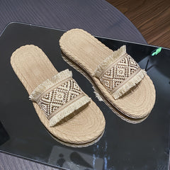 Stylish Tassel Straw Slippers Sandals for Women