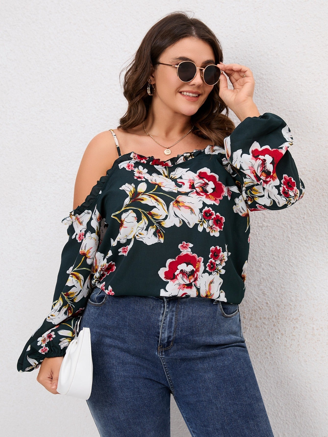 Floral Cold Shoulder Blouse Spring Fall Shirt