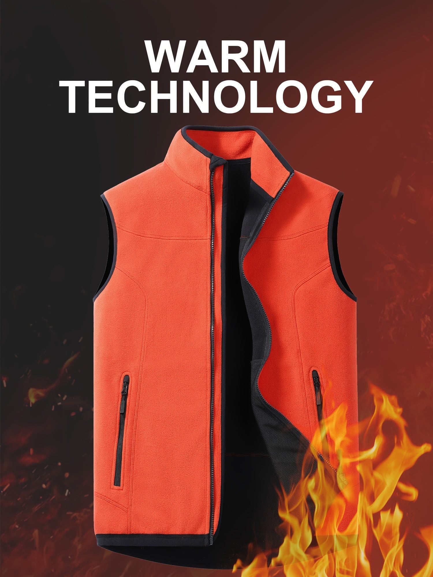 Men's Warm Stand Collar Vest Full Zip Windproof Thermal Vest