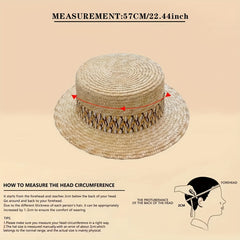 Wheat Straw Flat Top Straw Hat Men Women Vacation Floral Patched Top Hat