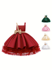 Girls Princess Maxi Dress for Formal Wedding Evening Party with Big Bow