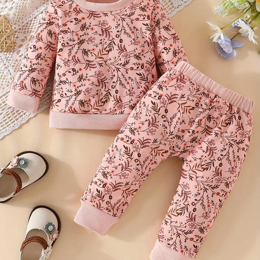 Baby Girl's Ditsy Print Sweatshirt Top Pants 2pcs Outfit