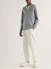 Moon Pattern Knit Polo Shirt Men's Casual Lapel Stretch V Neck Pullover