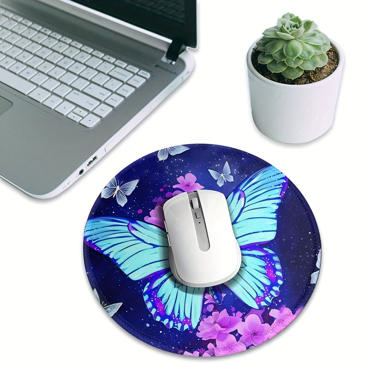 Butterfly Pattern Mouse Pad Round Mouse Mat Non Slip Rubber Base Mousepad