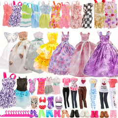 11-Piece Doll Dress Up Set with Gowns, Tops, Pants, Bikinis, Skirts & Hangers