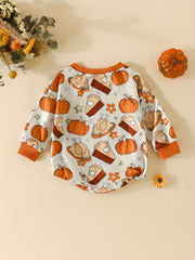Baby Pumpkin Turkey Print Jumpsuit for 0-2 Years