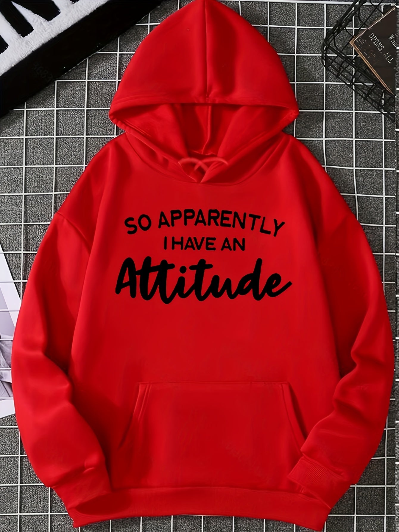 Attitude Print Hoodie with Kangaroo Pocket for Women