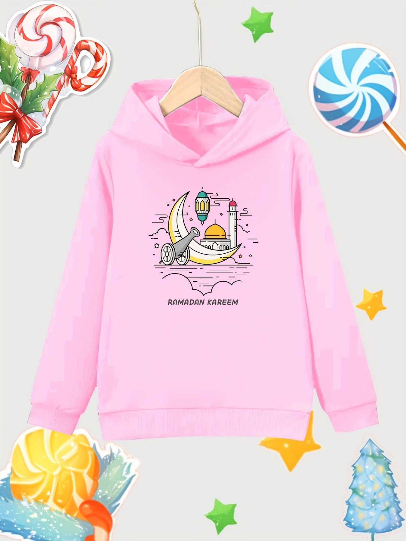 Moon Pattern Girl's Cotton Hoodie Active Breathable Hooded Sweatshirt
