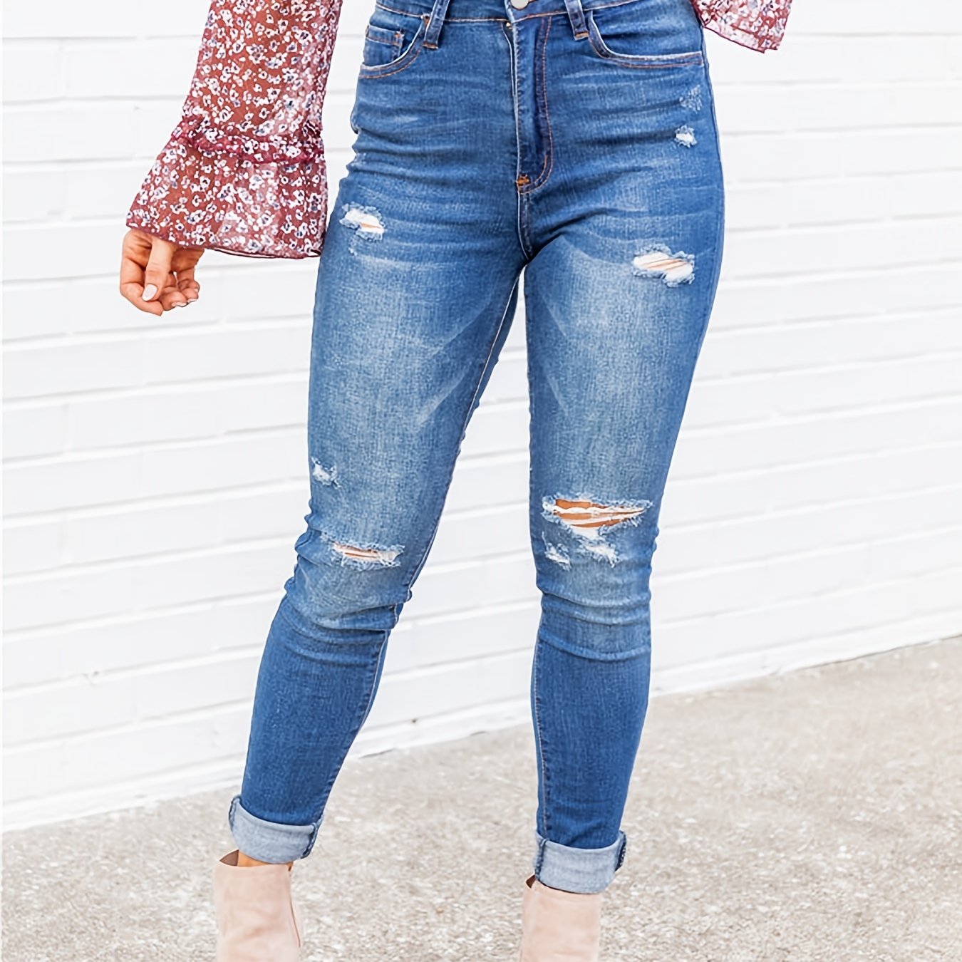 High Rise Skinny Jeans with Ripped Detail