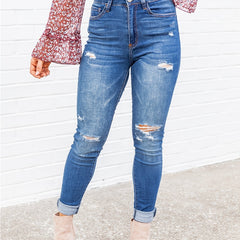 High Rise Skinny Jeans with Ripped Detail