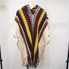 Striped Tassel Shawl Bohemian Block Warm Wrap Ruffles Knitted