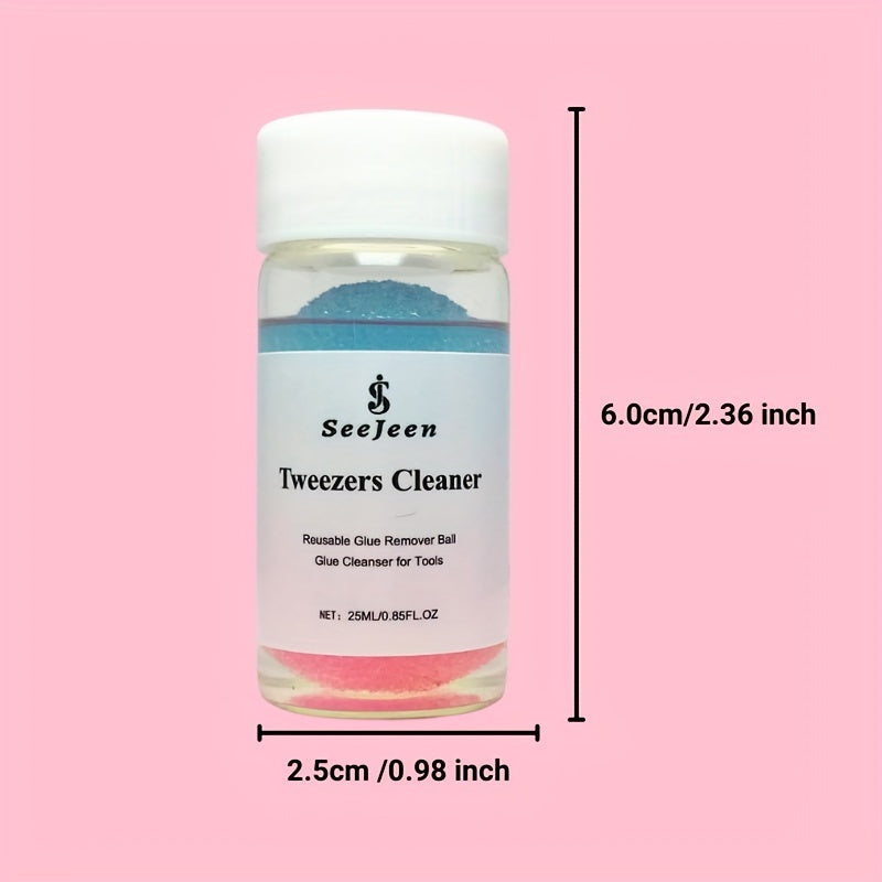 Jeen Eyelash Extension Tweezers Set with Cleaning Tool & Liquid Remover