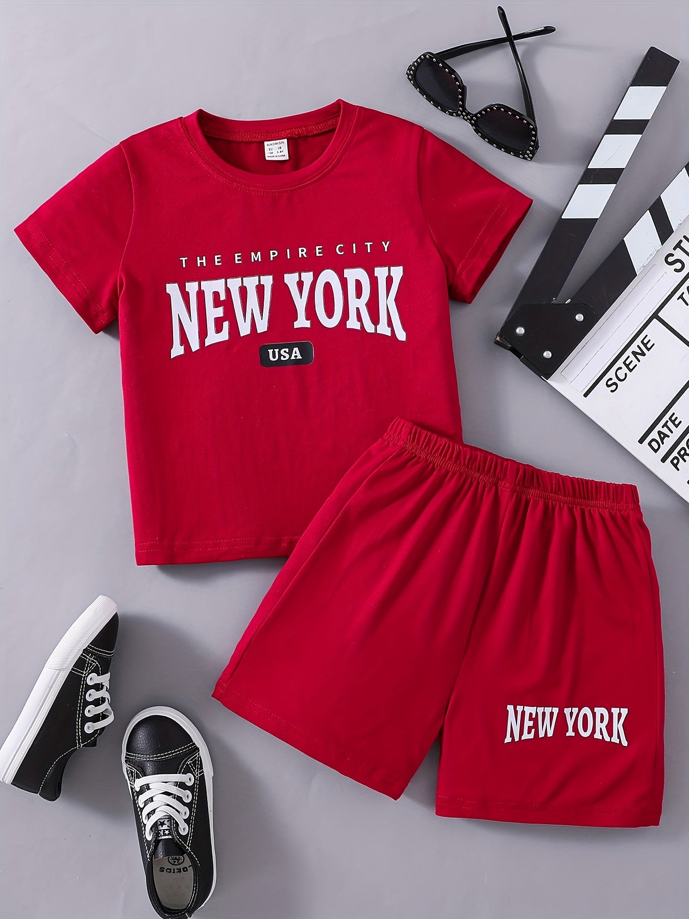 2pcs Toddler Boys Letter YORK Graphic T Shirts & Shorts Set Kids Summer Clothes