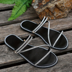 Rhinestone Slide Sandals Lightweight Open Toe Slip On Summer Shoes