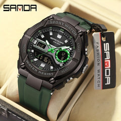 SANDA Waterproof Sports Watch Army Green