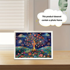 Enchanting Night Sky Puzzle 1000pcs Starry Tree & Whimsical Village Scene