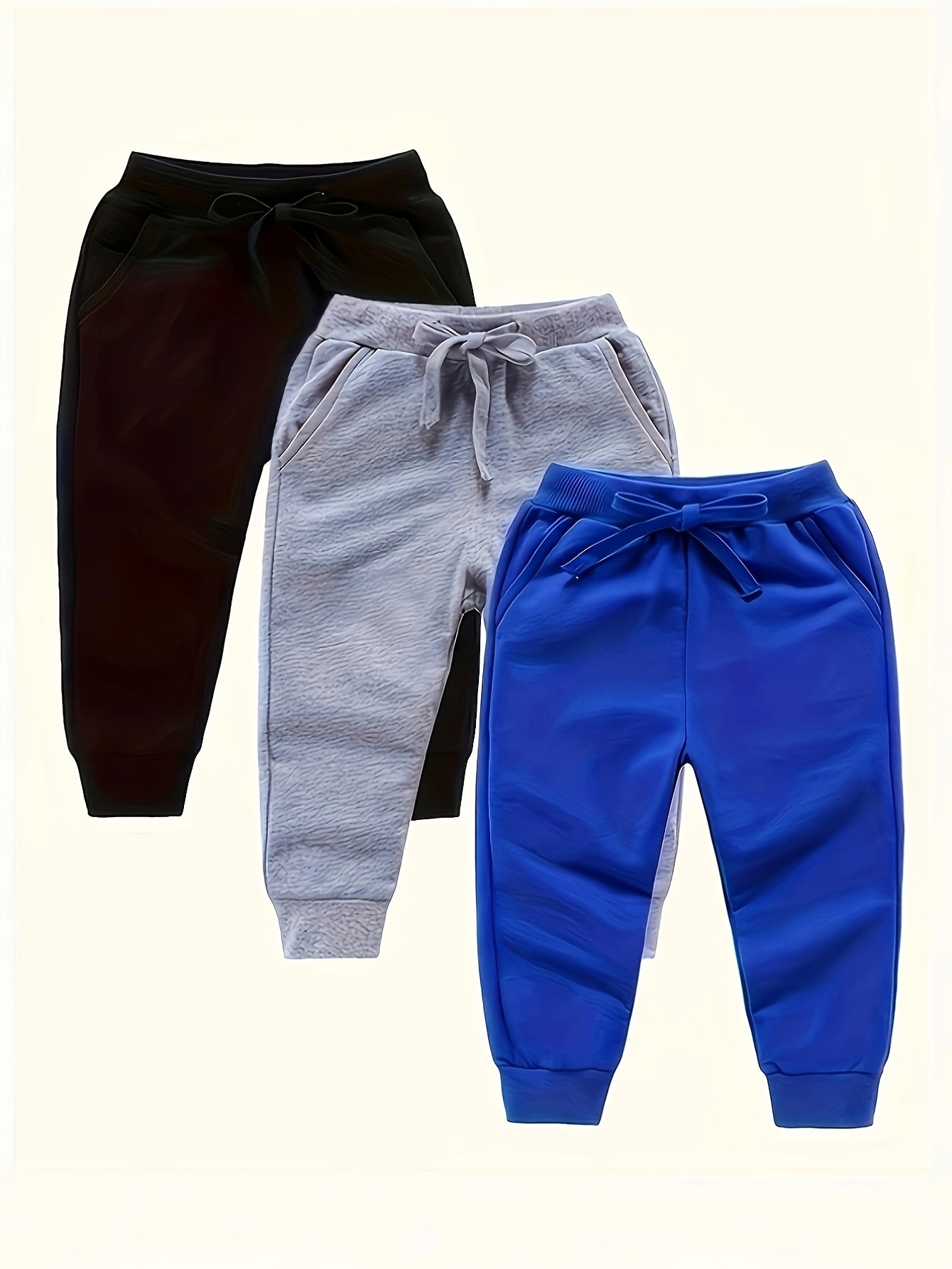 3pcs Toddler Boys Cotton Drawstring Sweatpants Elastic Waist