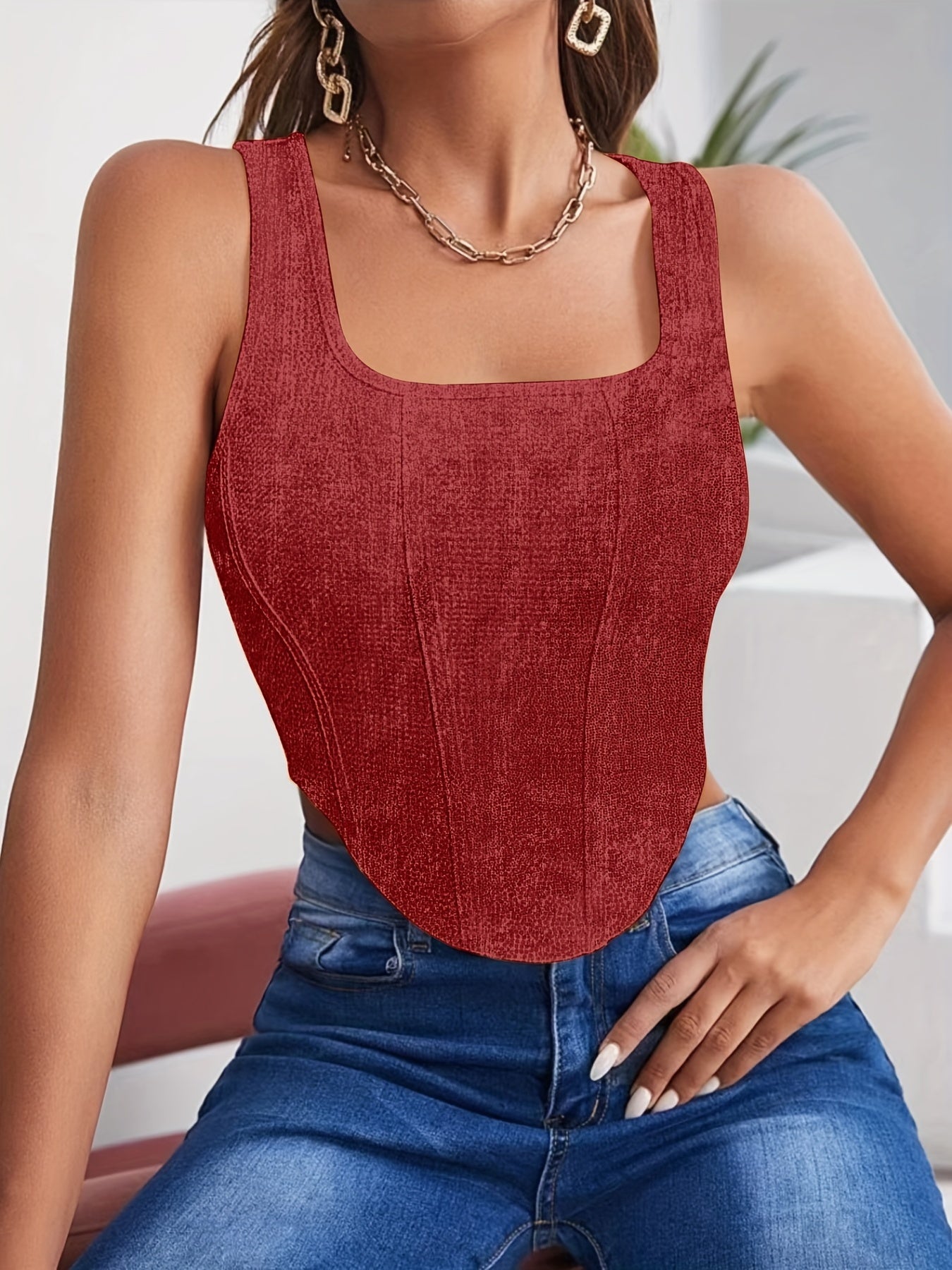 Y2K Corset Tank Top Sleeveless Casual Top For Summer & Spring Women's Clothing