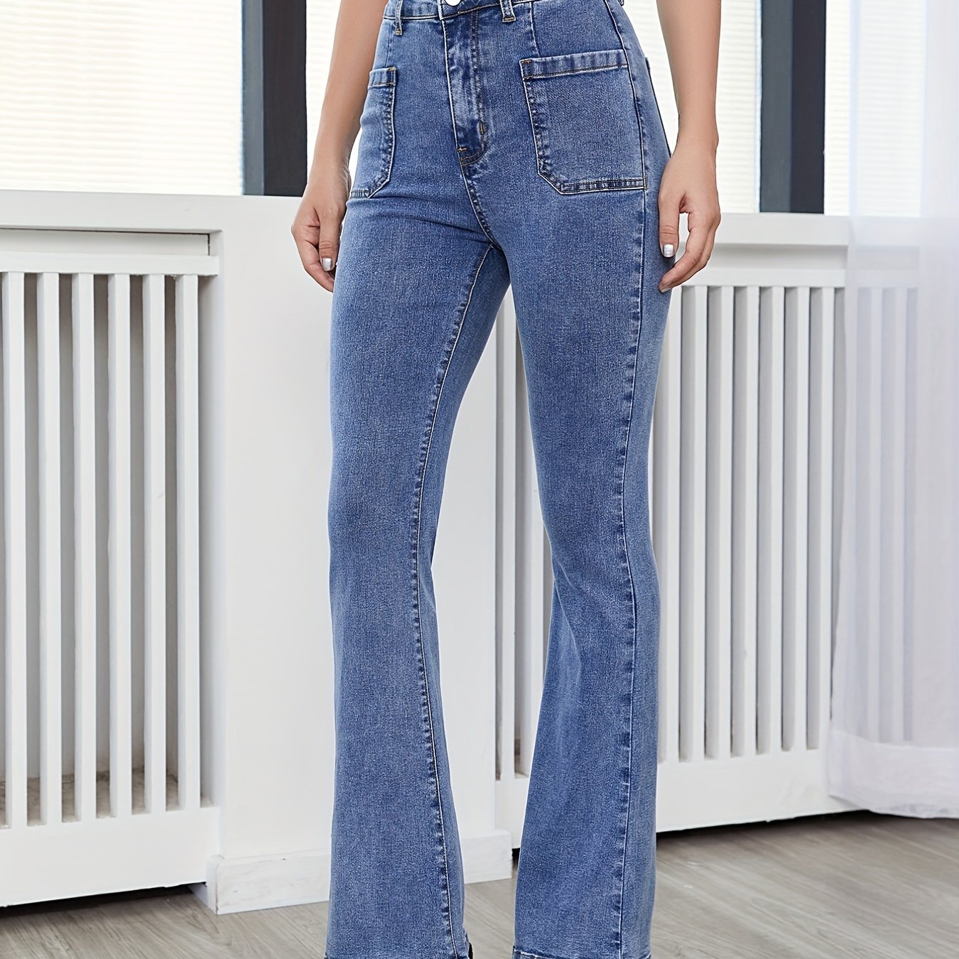 High Waist Flared Jeans with Patch Pockets