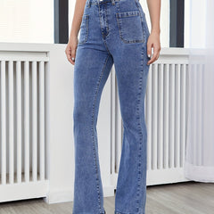 High Waist Flared Jeans with Patch Pockets