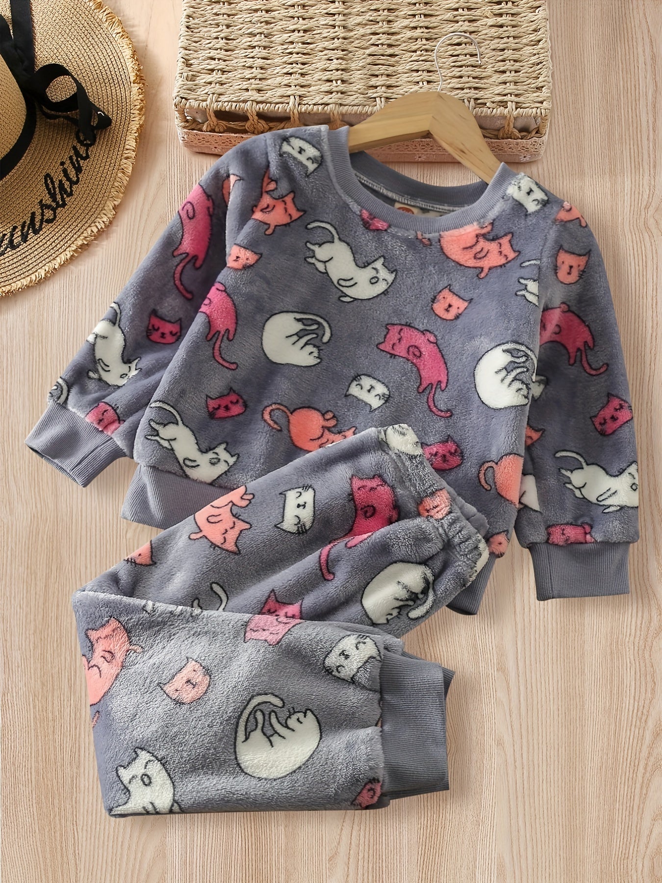 Kids Kitty Long Sleeve Fleece Pajama Set
