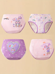 4pcs Girl's Cartoon Triangle Panties Elastic Waist Cotton Underwear