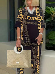 Women's Plus Chain Print Tee & Pant Two Piece Set