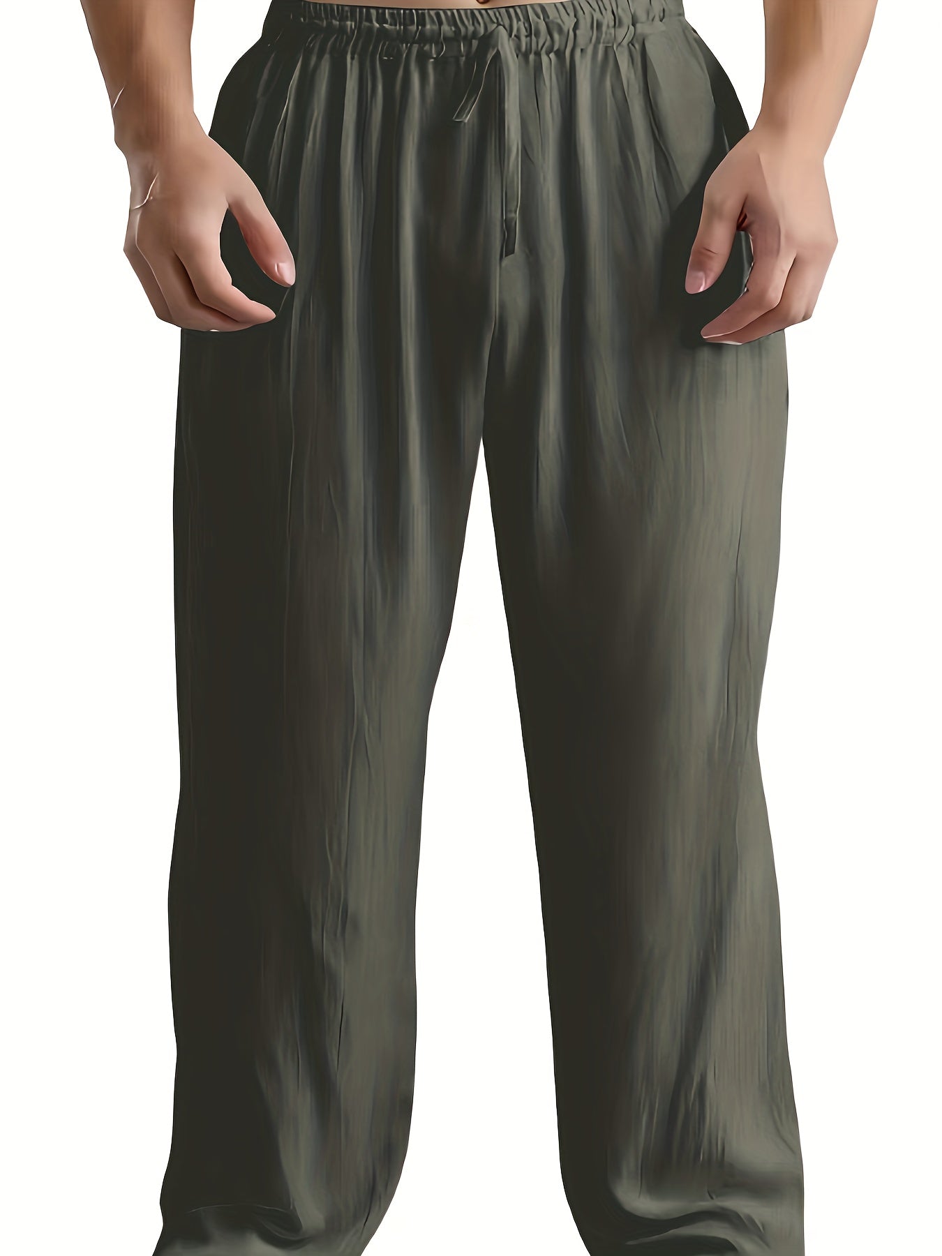 Men's Cotton Linen Wide Leg Beach Pants Drawstring Casual Yoga Trousers
