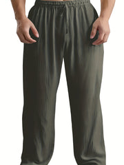 Men's Cotton Linen Wide Leg Beach Pants Drawstring Casual Yoga Trousers