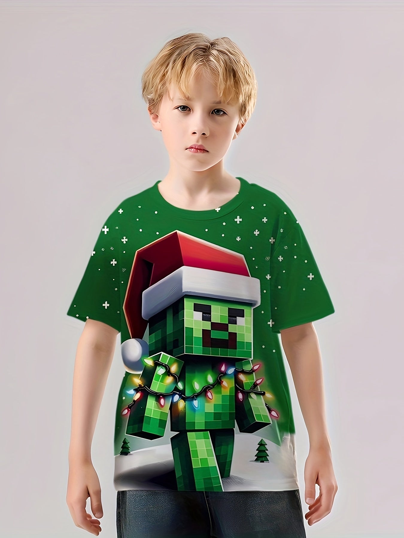 Christmas Pixel Zombie Print Boys T-shirt Short Sleeve Top