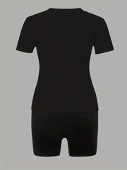 Women's Plus Mouth & Letter Print Tee & Shorts Set