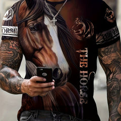 3D Horse Print Men's Graphic T shirt Short Sleeve Tees