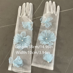 Transparent Floral Bridal Gloves with Pastel Flowers Wedding Party Formal Events