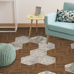 11pc Marble Wood Grain 3D Floor Sticker Hexagonal Tile Home Decor