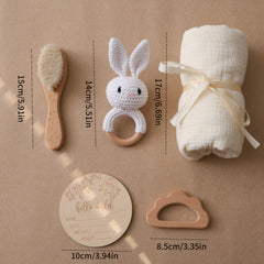 Organic Bamboo Baby Bath Set with Rabbit Rattle