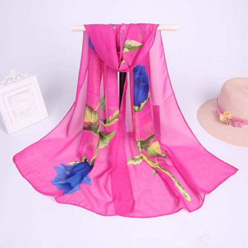 Chiffon Printed Silk Scarf Neckerchief Head Wrap Beach Shawl