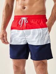 Men's Block Swim Trunks Mesh Lining Swim Shorts