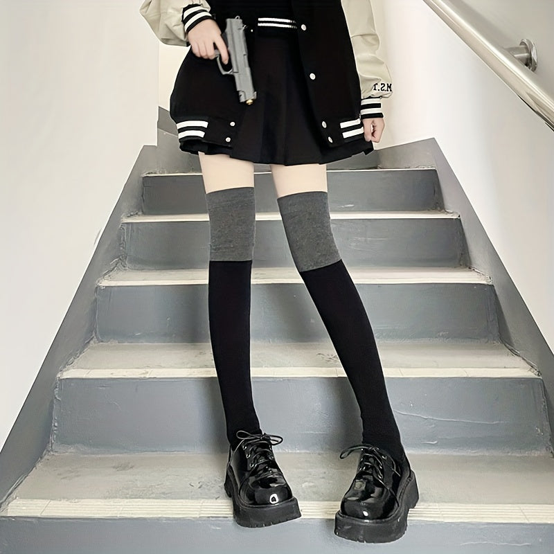 Colorblock Thigh High Socks Over The Knee Stockings Women's Hosiery