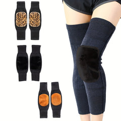 2pcs Winter Warm Knee Pads Double Thick Wool Protection Fleece Wind Cold Gear