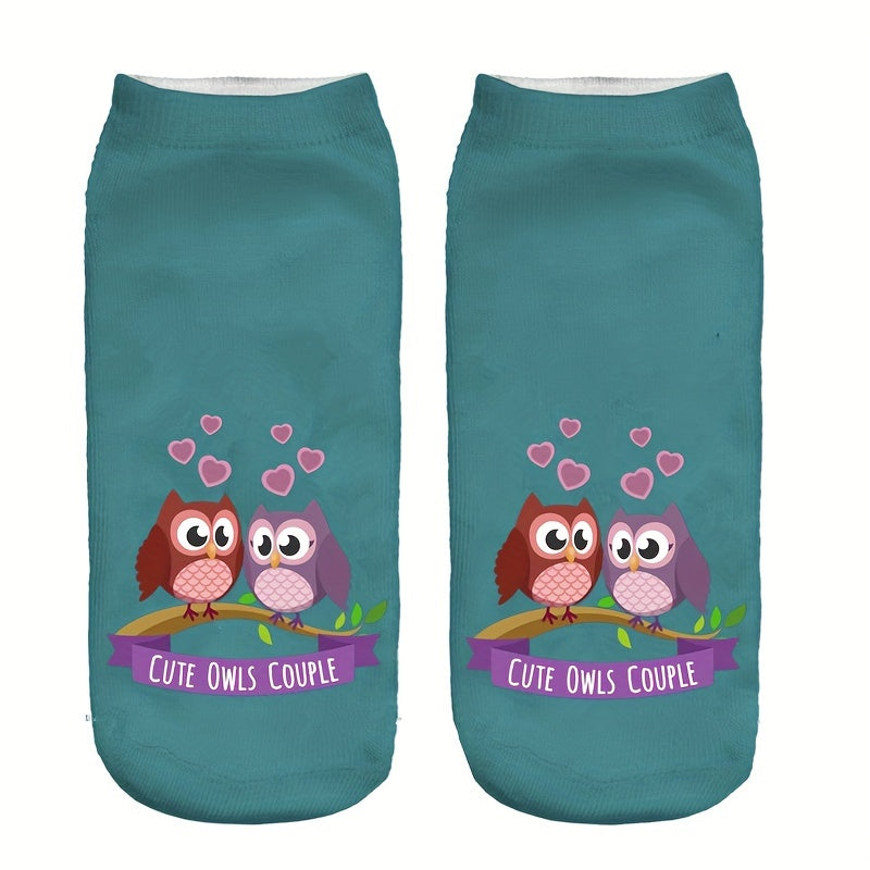 Cute Owl Print Socks Women's Low Cut Stockings