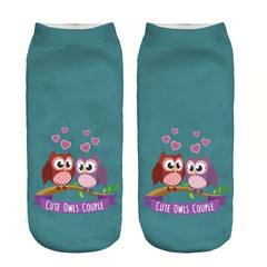 Cute Owl Print Socks Women's Low Cut Stockings