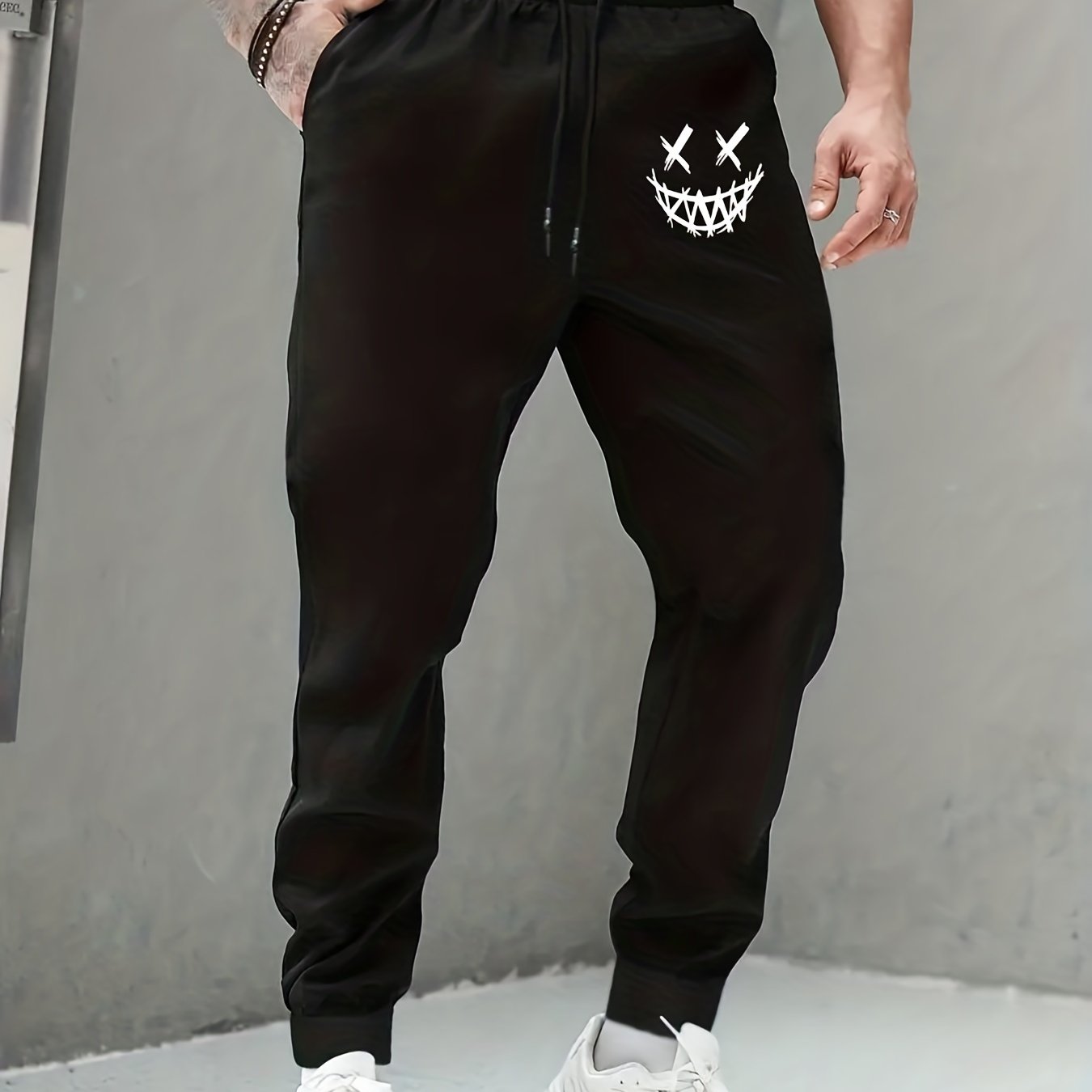 Grin Print Men's Drawstring Sweatpants Casual Jogger Pants
