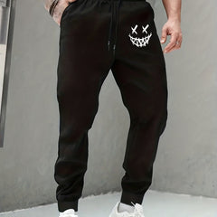 Grin Print Men's Drawstring Sweatpants Casual Jogger Pants