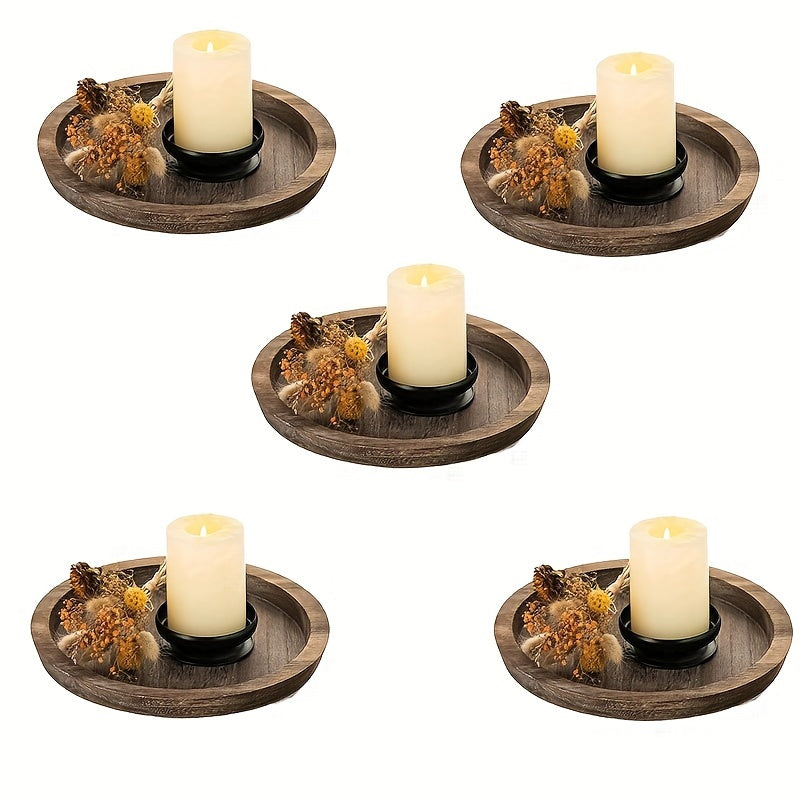 Round Wood Tray for Coffee Table Candle Holder Tray