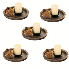 Round Wood Tray for Coffee Table Candle Holder Tray